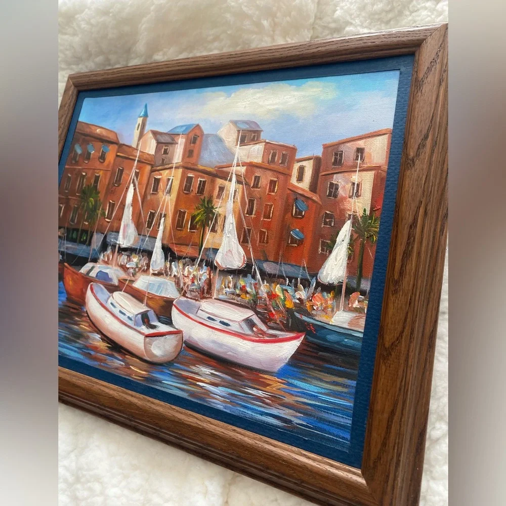 Boat Canvas Wall Art Painting with Wooden Frame
